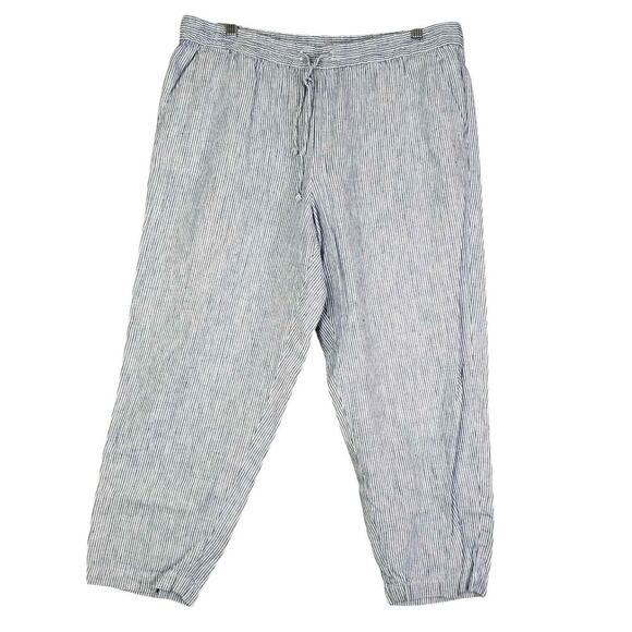 Talbots Pants Crop Linen Women’s Size 12 Blue White Striped Nantucket Lagenlook - Picture 2 of 8